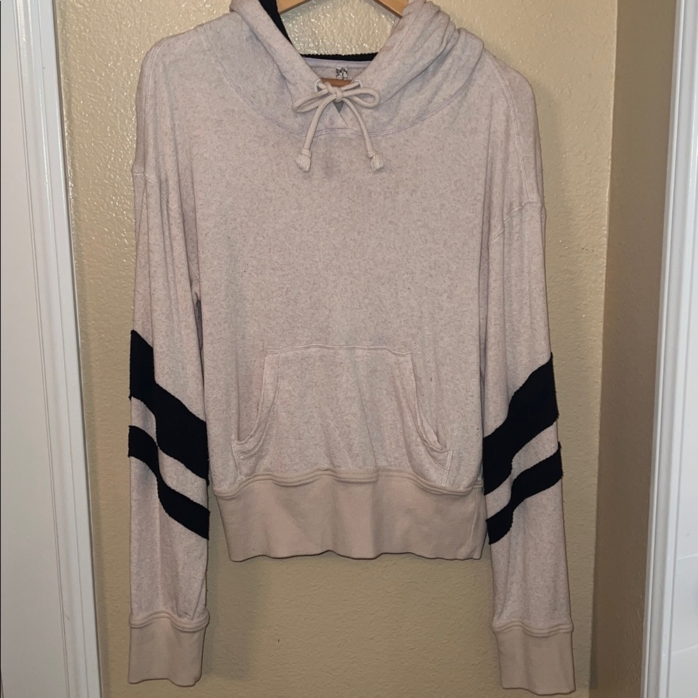 Free People Beige Hoodie with Black Stripes